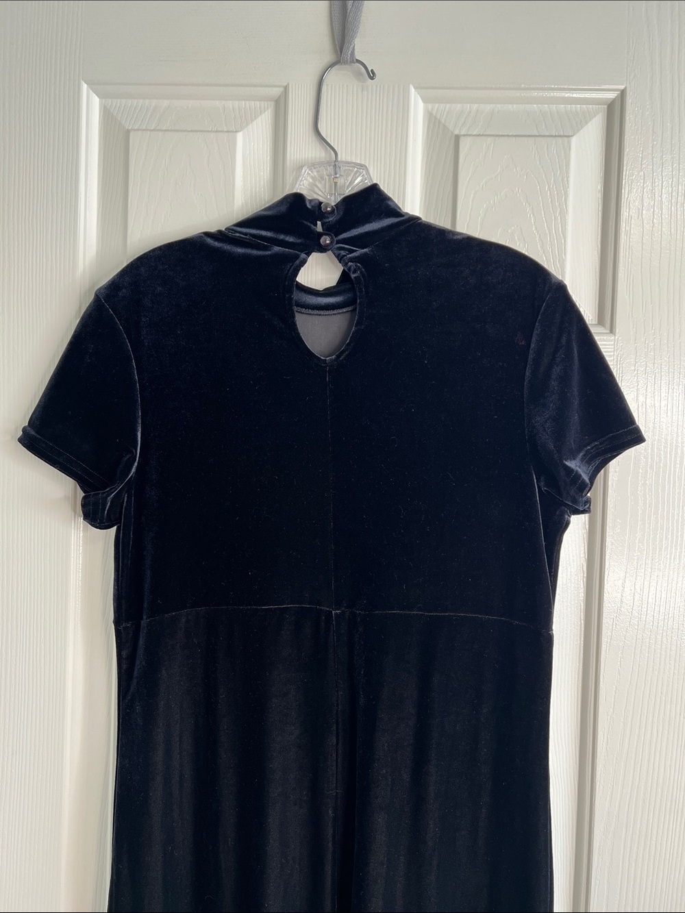 Vintage black velvet mock neck midi dress short sleeve size Large My Michelle - Picture 6 of 8